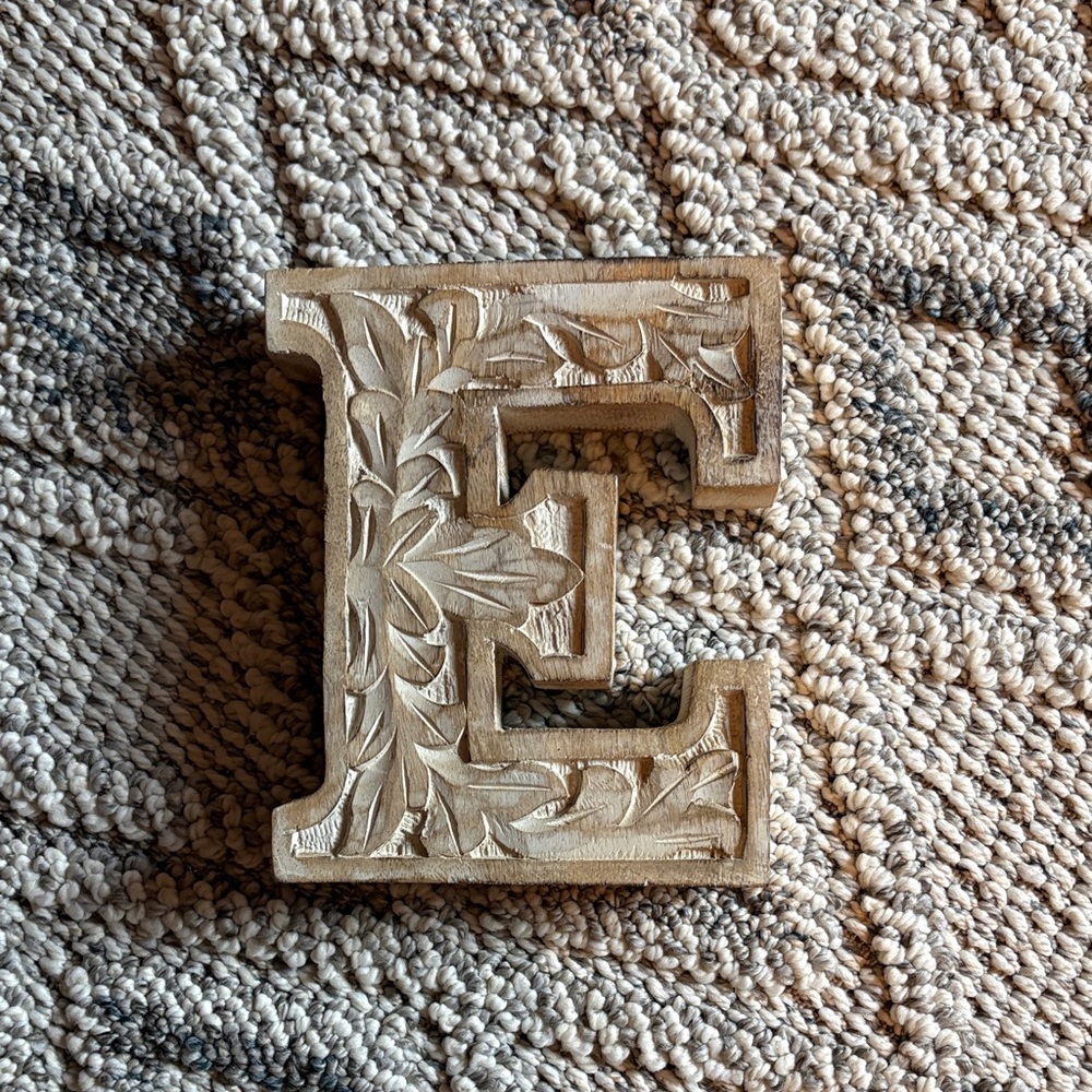 Wooden Carved Letter E Decor